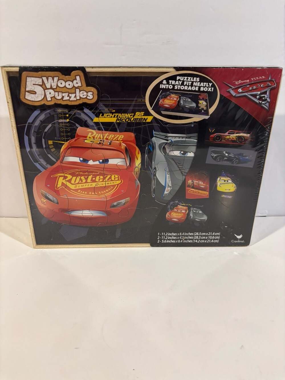 Disney Pixar Cars 3 Set of 5 Wood Puzzles with Storage Tray